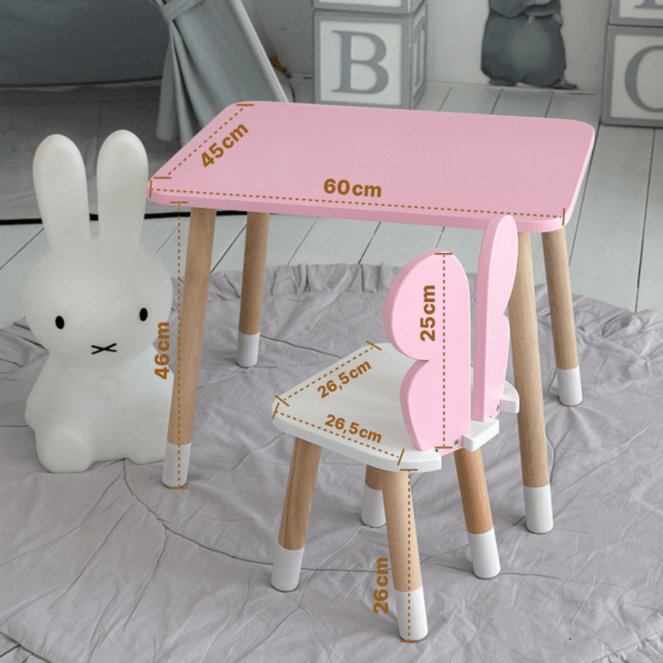Rosa rechteckiger Schmetterlings-Kindertisch und -Stuhl mit weißer Sitzfläche – Bild 13