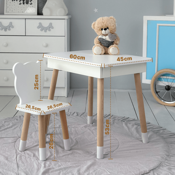 Weißer Kinderschreibtisch aus Holz mit Schublade – Lern- und Spieltisch, Geschenk für Kinder – Bild 4