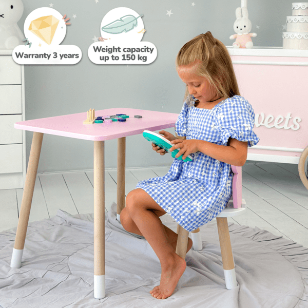 Rosa rechteckiger Schmetterlings-Kindertisch und -Stuhl mit weißer Sitzfläche – Bild 6