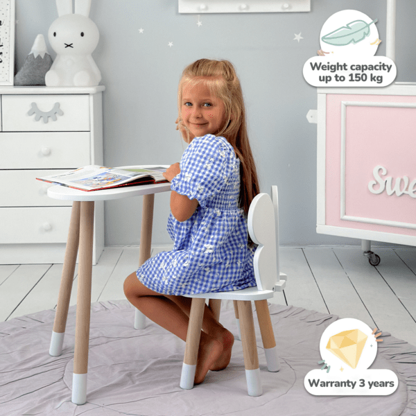 Kindertisch in Wolkenform und weißer Stuhl in Schmetterlingsform – Bild 6