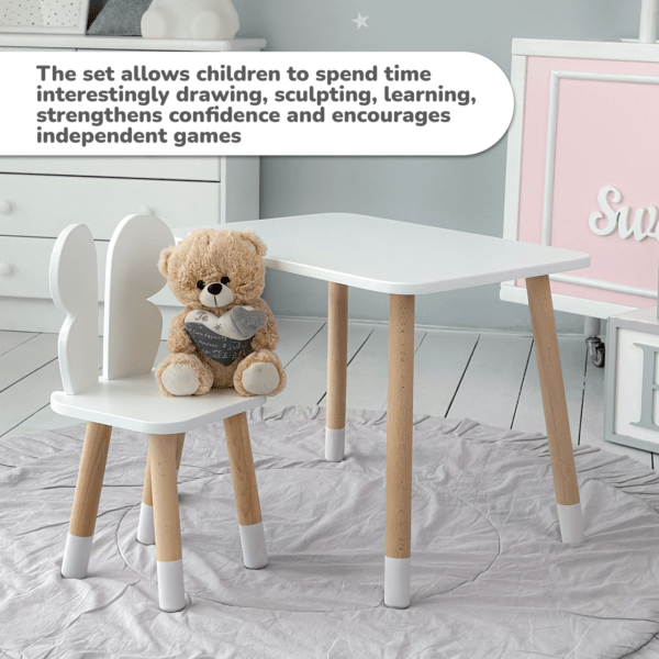 Weißer rechteckiger Tisch und Stuhl für Kinder, weiß mit einem Bild eines Schmetterlings – Bild 12