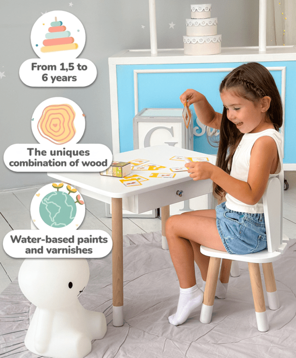 Weißer Kinderschreibtisch mit Schublade – Kindertisch, Möbel fürs Kinderzimmer – Bild 8