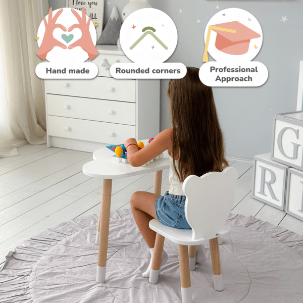 Kindertisch in Wolkenform und weißer Stuhl in Bärenform – Bild 2