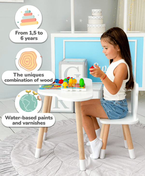 Kindertisch in Wolkenform und weißer Stuhl in Bärenform – Bild 4