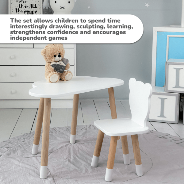 Kindertisch in Wolkenform und weißer Stuhl in Bärenform – Bild 10