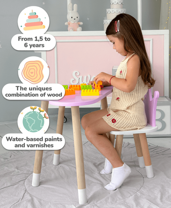 Kinder-Schreibtisch in Wolkenform in Lila und Stuhl in Kroneform – Bild 4