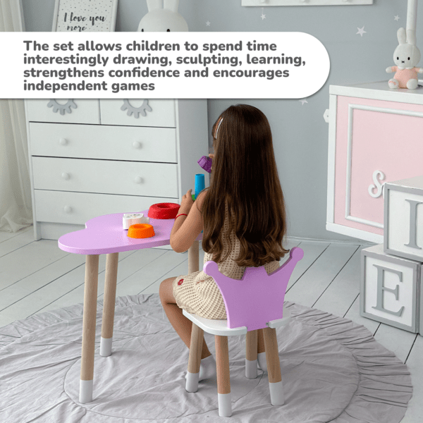 Kinder-Schreibtisch in Wolkenform in Lila und Stuhl in Kroneform – Bild 12