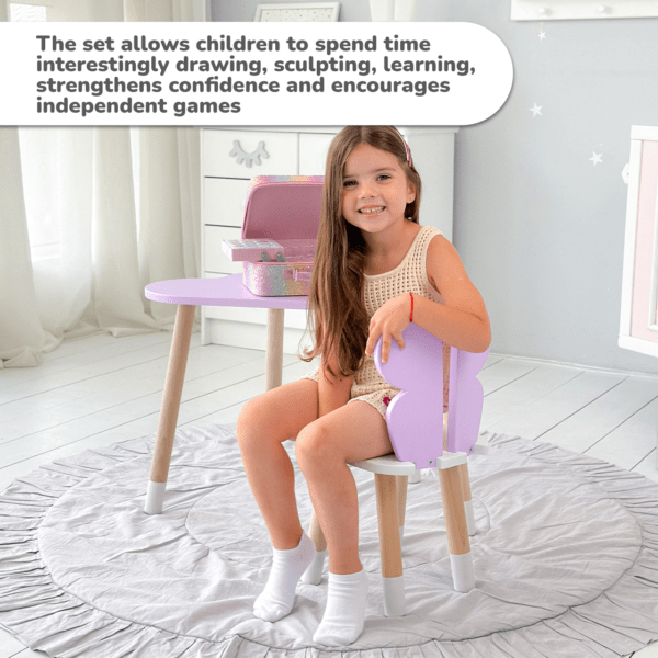 Kindertisch in Wolkenform und Stuhl in Schmetterlingsform, lila mit weißem Sitz – Bild 11
