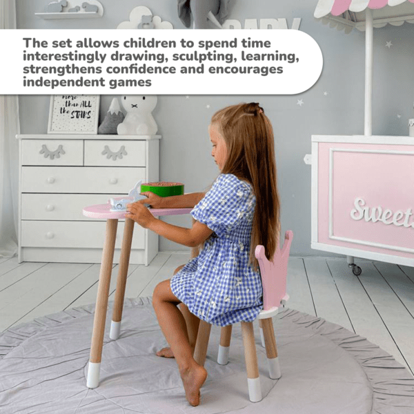 Kindertisch in Wolkenform und rosa Stuhl in Kronenform mit weißem Sitz – Bild 11