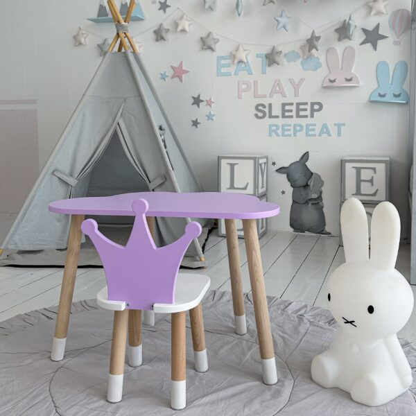 Kinder-Schreibtisch in Wolkenform in Lila und Stuhl in Kroneform – Bild 11