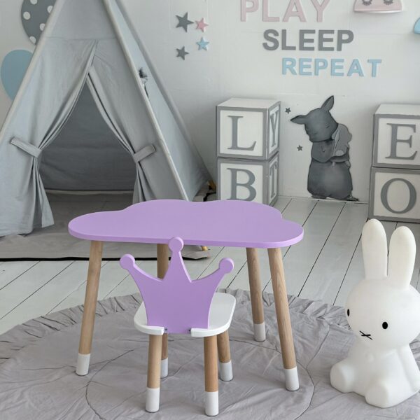 Kinder-Schreibtisch in Wolkenform in Lila und Stuhl in Kroneform – Bild 5