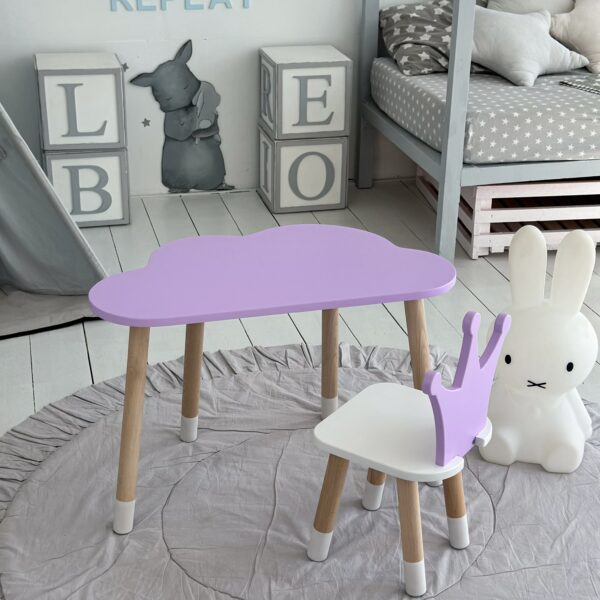Kinder-Schreibtisch in Wolkenform in Lila und Stuhl in Kroneform – Bild 9