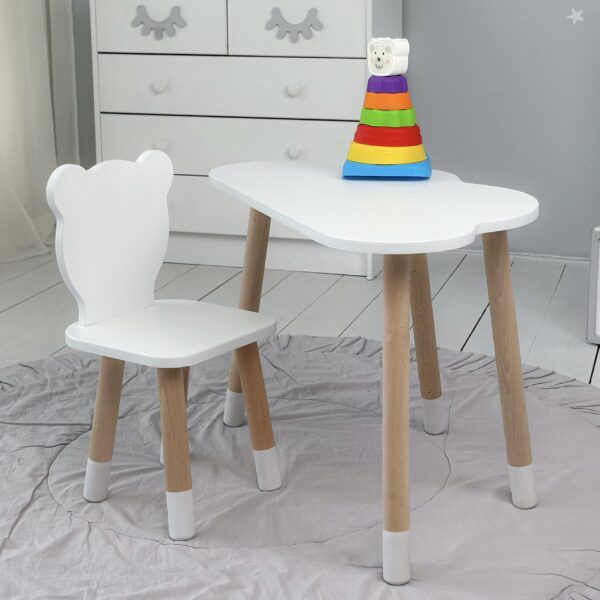 Kindertisch in Wolkenform und weißer Stuhl in Bärenform – Bild 11