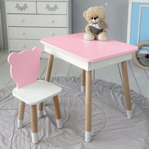 Tisch mit Aufbewahrung und Stuhl für Kinder – Kinderschreibtisch, rosa Kindermöbel